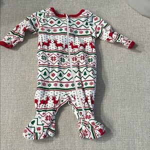 Holiday Time Red and Green Reindeer Christmas  Footie
